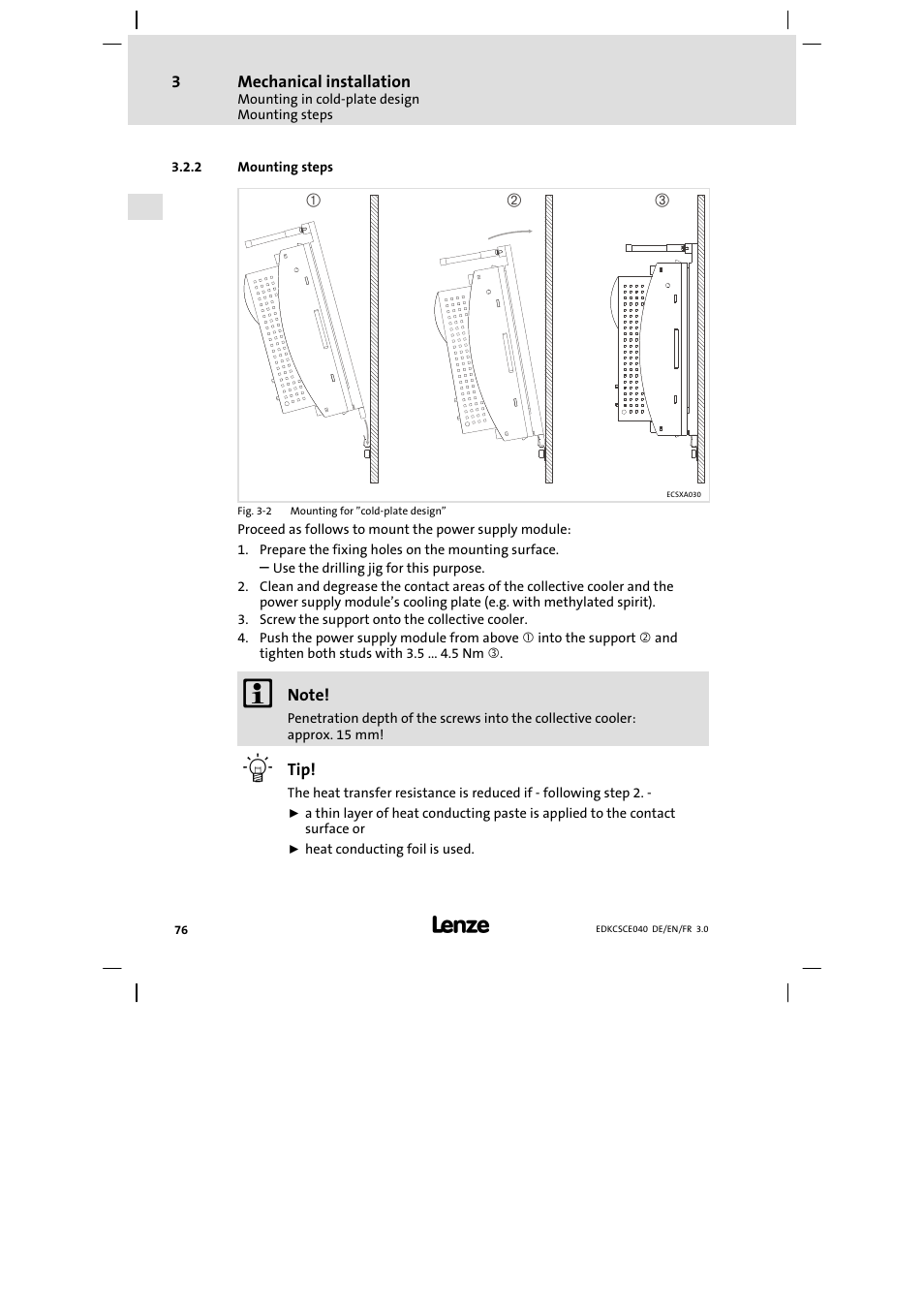 Mounting steps | Lenze ECSCExxx User Manual | Page 76 / 164