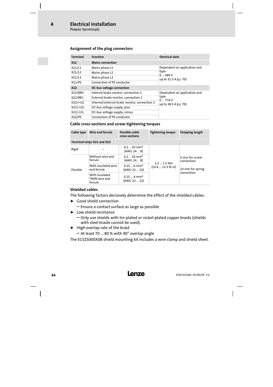 Electrical installation | Lenze ECSCExxx User Manual | Page 84 / 164