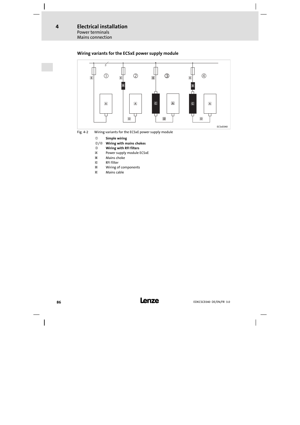 Electrical installation | Lenze ECSCExxx User Manual | Page 86 / 164