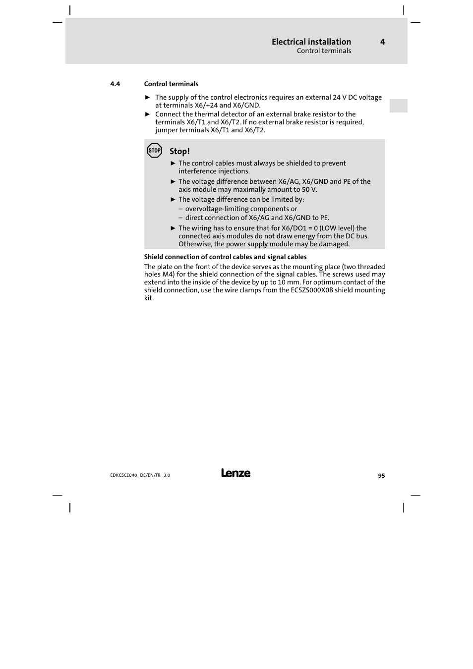 Control terminals | Lenze ECSCExxx User Manual | Page 95 / 164