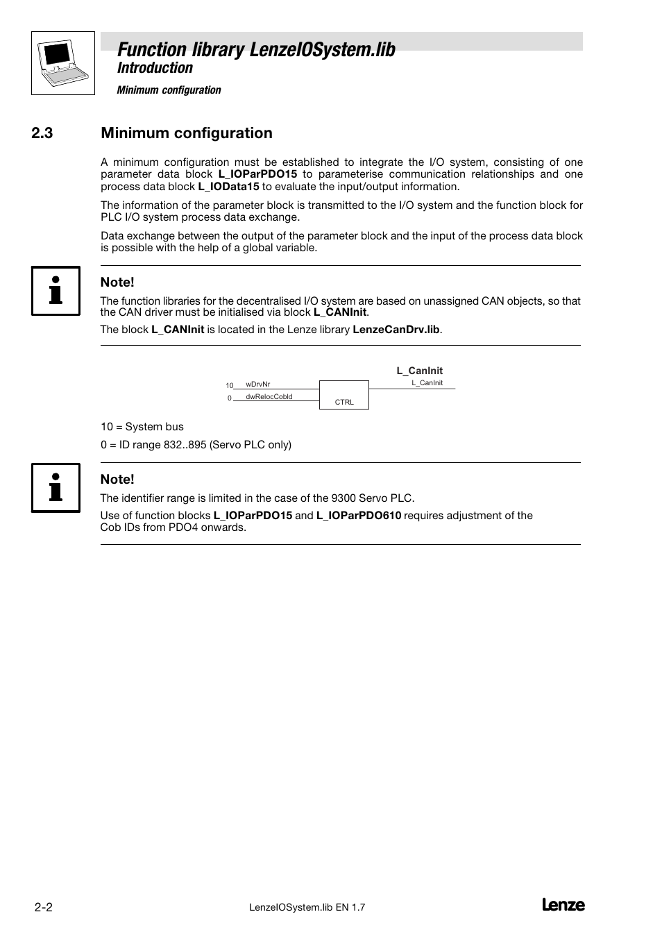 3 minimum configuration, Minimum configuration, Function library lenzeiosystem.lib | Introduction | Lenze DDS Function library IOSystem User Manual | Page 10 / 83