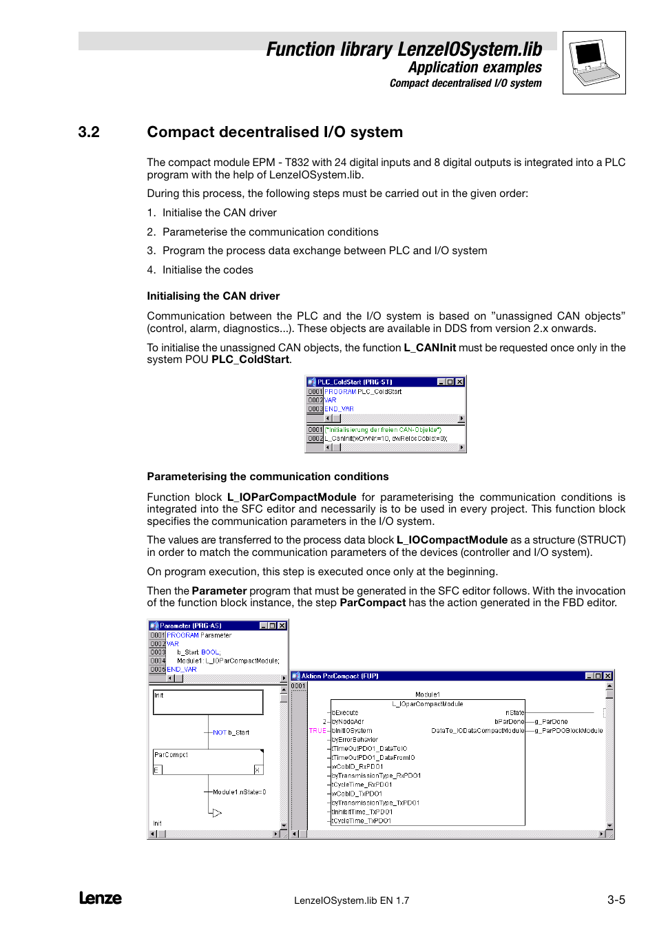2 compact decentralised i/o system, Compact decentralised i/o system, Function library lenzeiosystem.lib | Application examples | Lenze DDS Function library IOSystem User Manual | Page 15 / 83