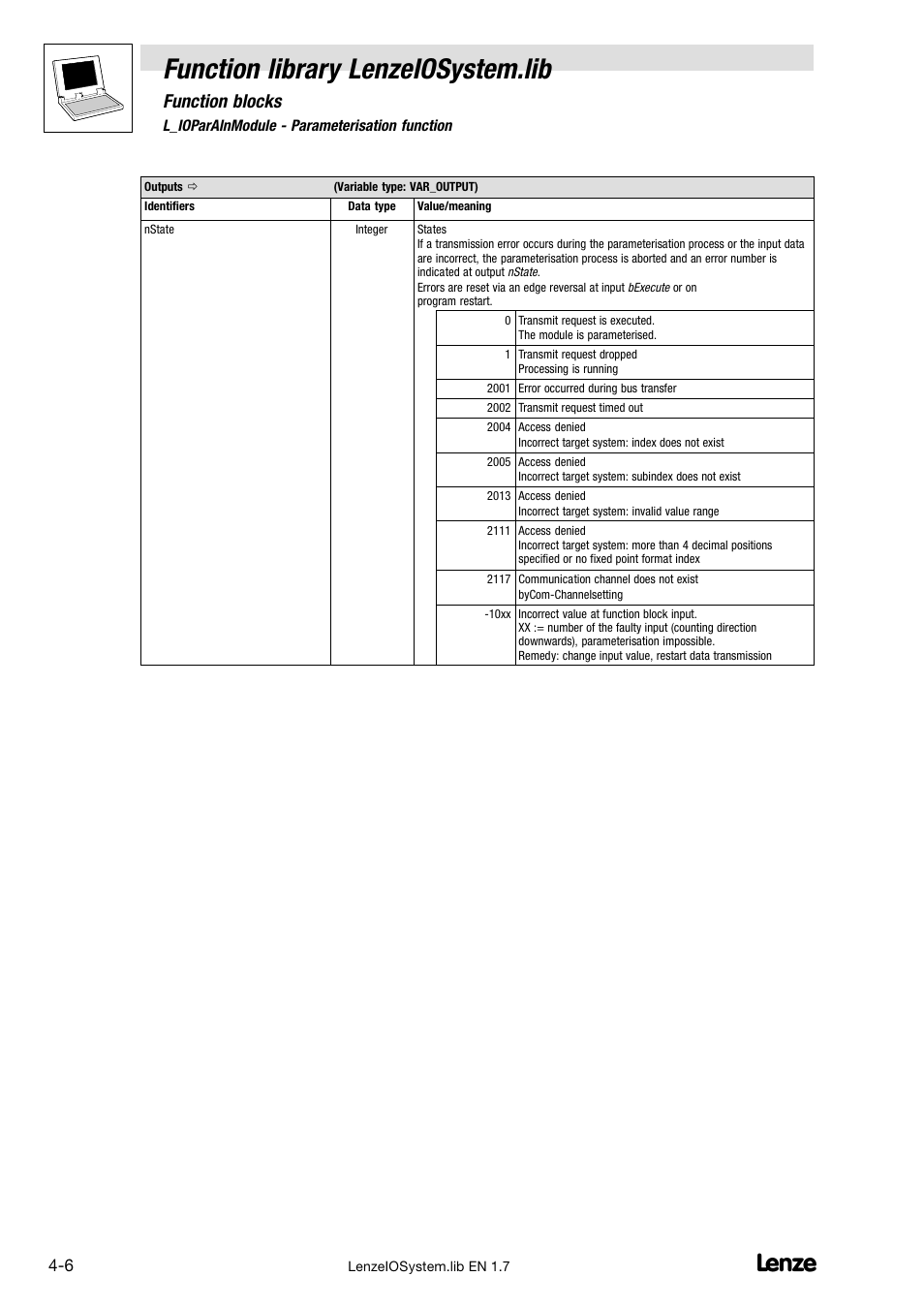 Function library lenzeiosystem.lib, Function blocks | Lenze DDS Function library IOSystem User Manual | Page 24 / 83