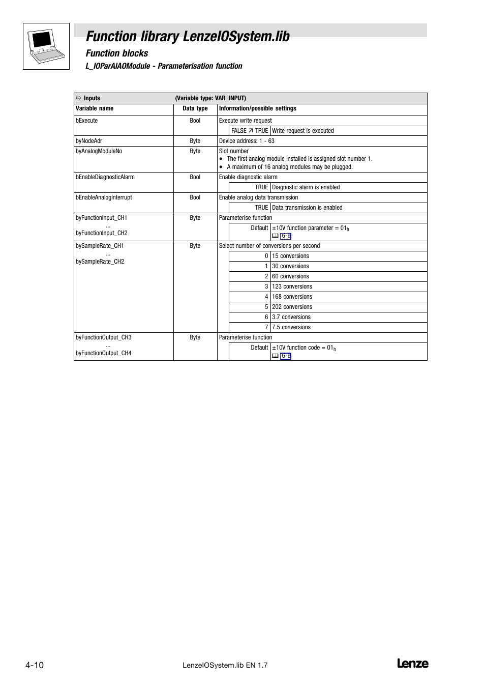 Function library lenzeiosystem.lib, Function blocks | Lenze DDS Function library IOSystem User Manual | Page 28 / 83