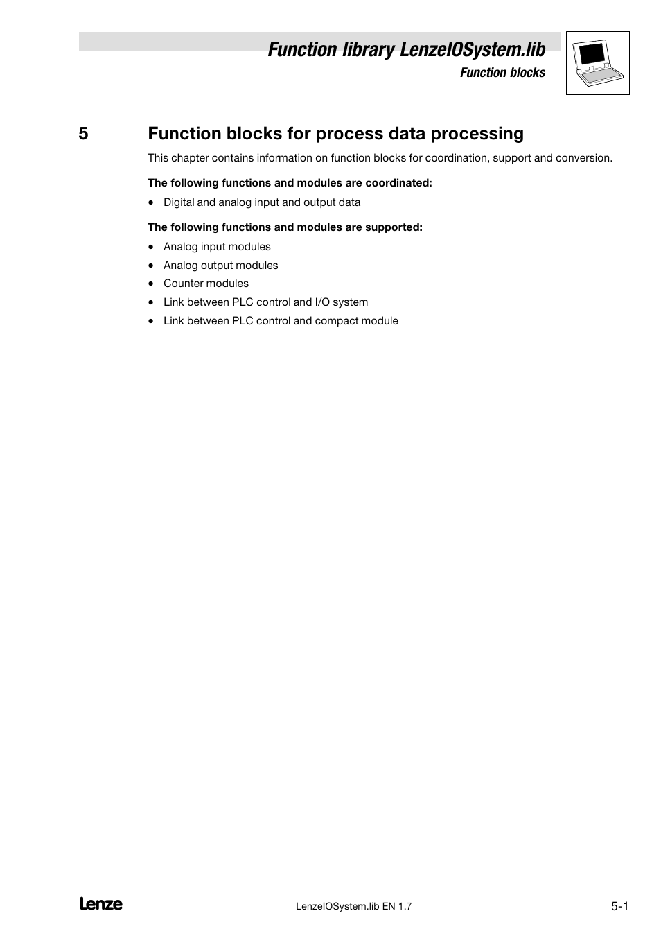 5 function blocks for process data processing, Function library lenzeiosystem.lib, 5function blocks for process data processing | Lenze DDS Function library IOSystem User Manual | Page 47 / 83