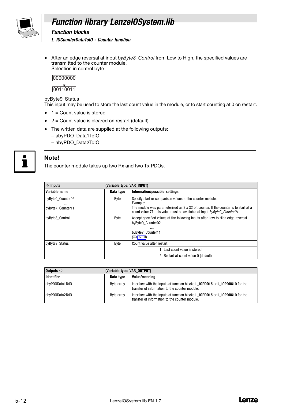 Function library lenzeiosystem.lib, Function blocks | Lenze DDS Function library IOSystem User Manual | Page 58 / 83