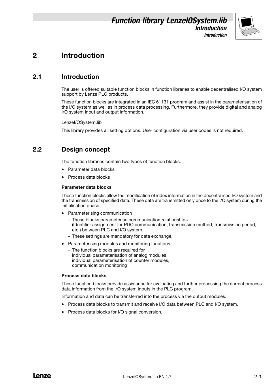 2 introduction, 1 introduction, 2 design concept | Introduction, Design concept, Function library lenzeiosystem.lib, 2introduction | Lenze DDS Function library IOSystem User Manual | Page 9 / 83