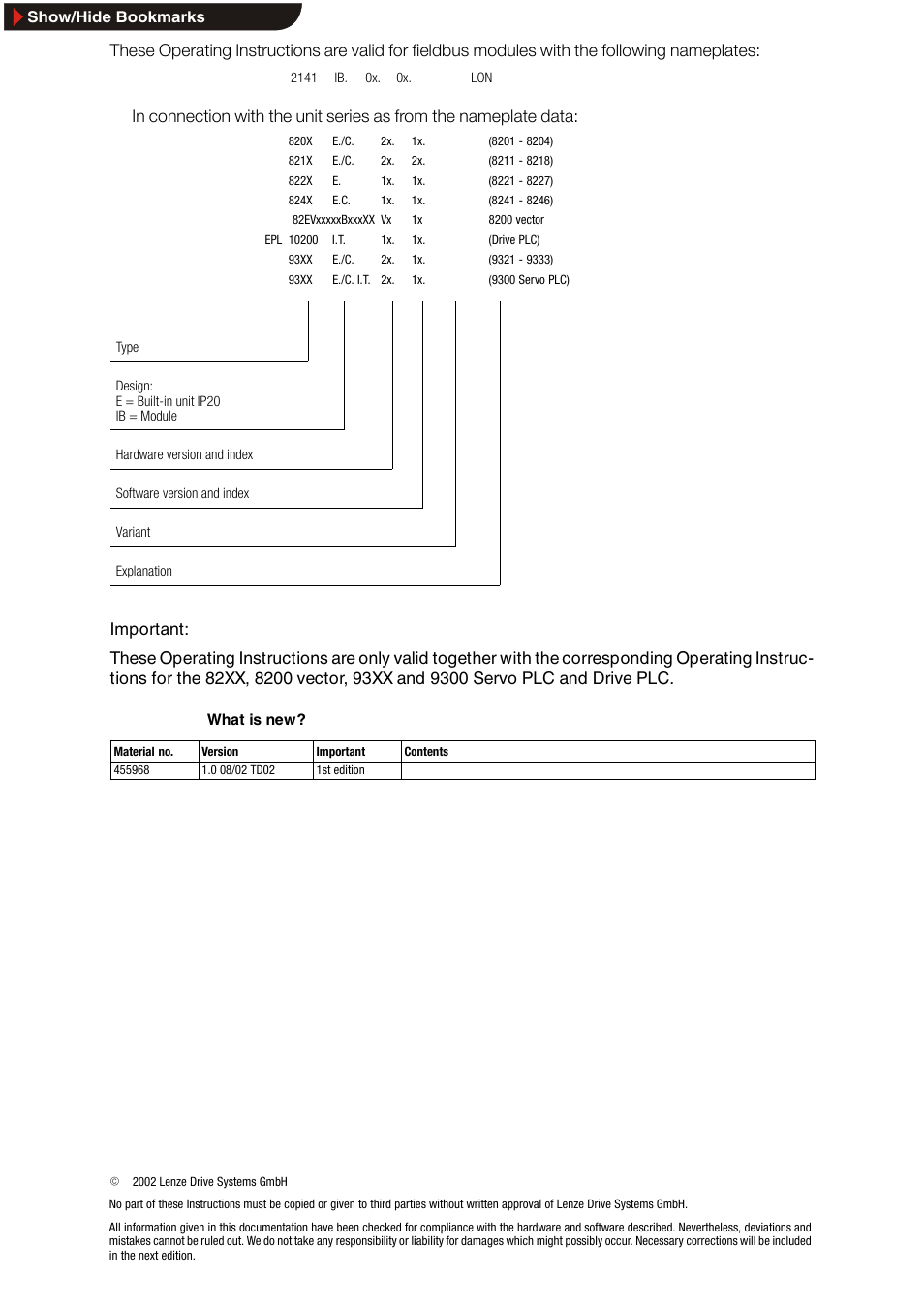 These operating instructions are valid for | Lenze EMF2141IB User Manual | Page 2 / 90