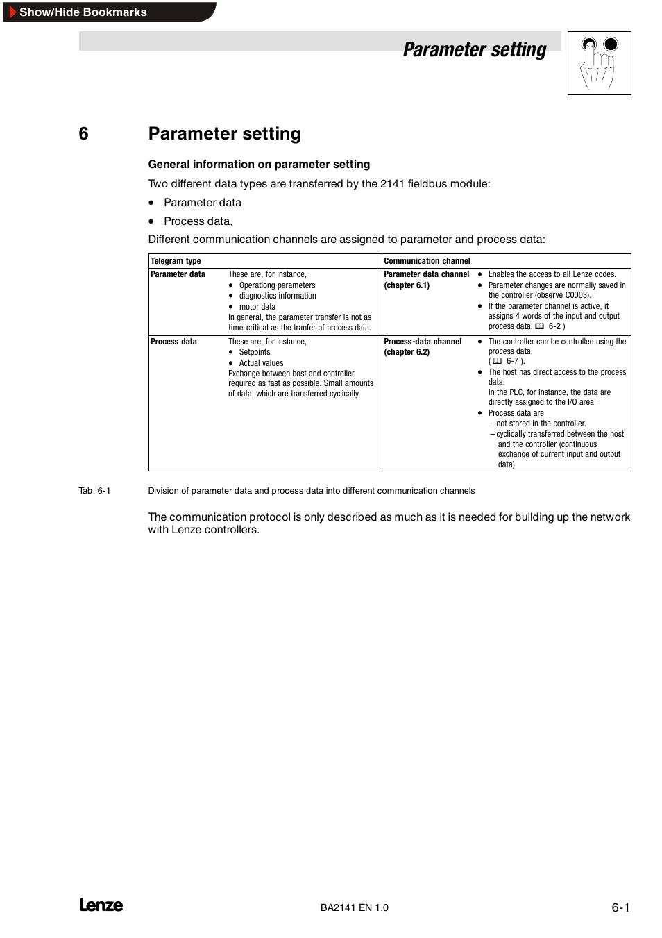 6 parameter setting, 1 overview:node object, Overview: node object | Parameter setting, 6parameter setting | Lenze EMF2141IB User Manual | Page 23 / 90