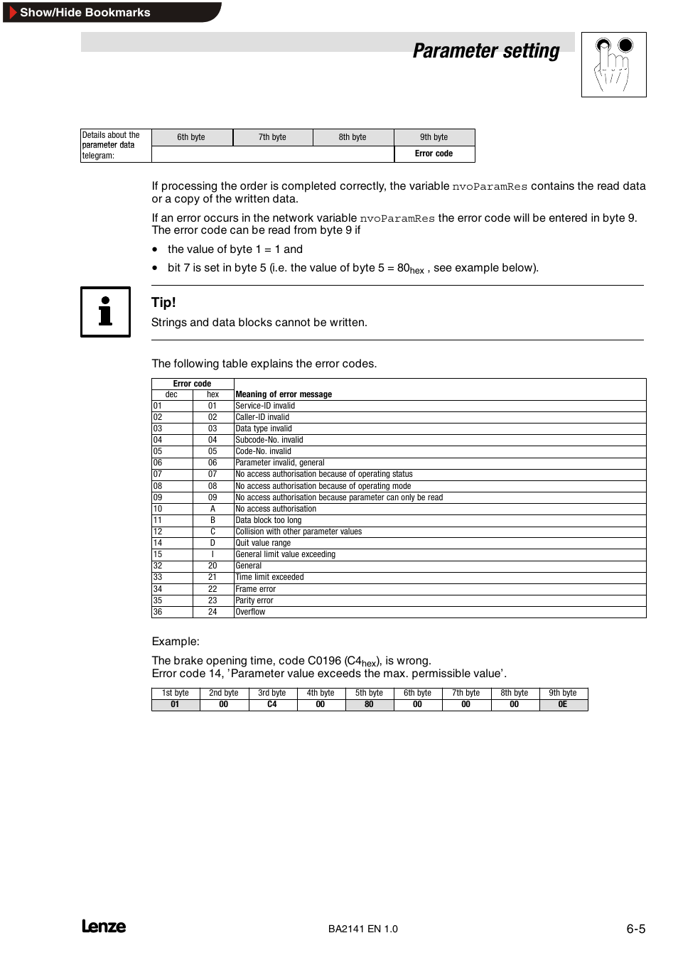 4 vsd control vsd, 1 network variable (vsd), 1 speed setpoint | Network variable (vsd), Speed setpoint, Parameter setting | Lenze EMF2141IB User Manual | Page 27 / 90