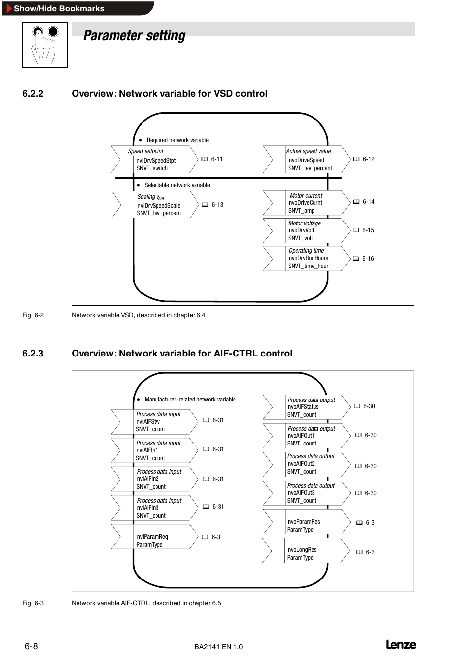 4 motor current, Motor current, Parameter setting | 2 overview: network variable for vsd control, 3 overview: network variable for aif-ctrl control | Lenze EMF2141IB User Manual | Page 30 / 90