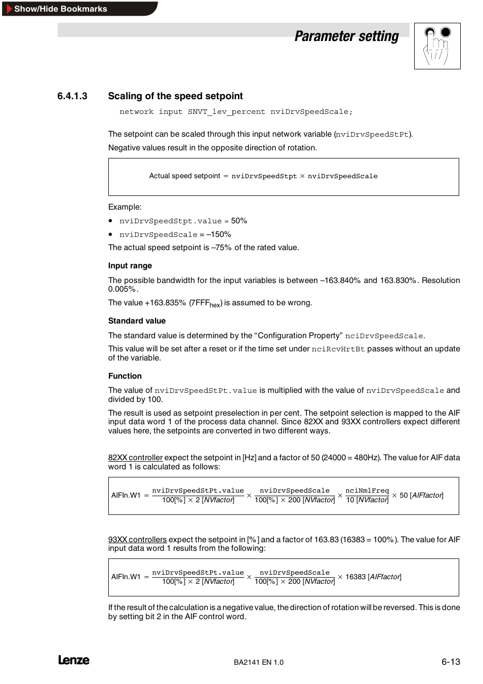 3 maximum send time, Maximum send time, Parameter setting | 3 scaling of the speed setpoint | Lenze EMF2141IB User Manual | Page 35 / 90