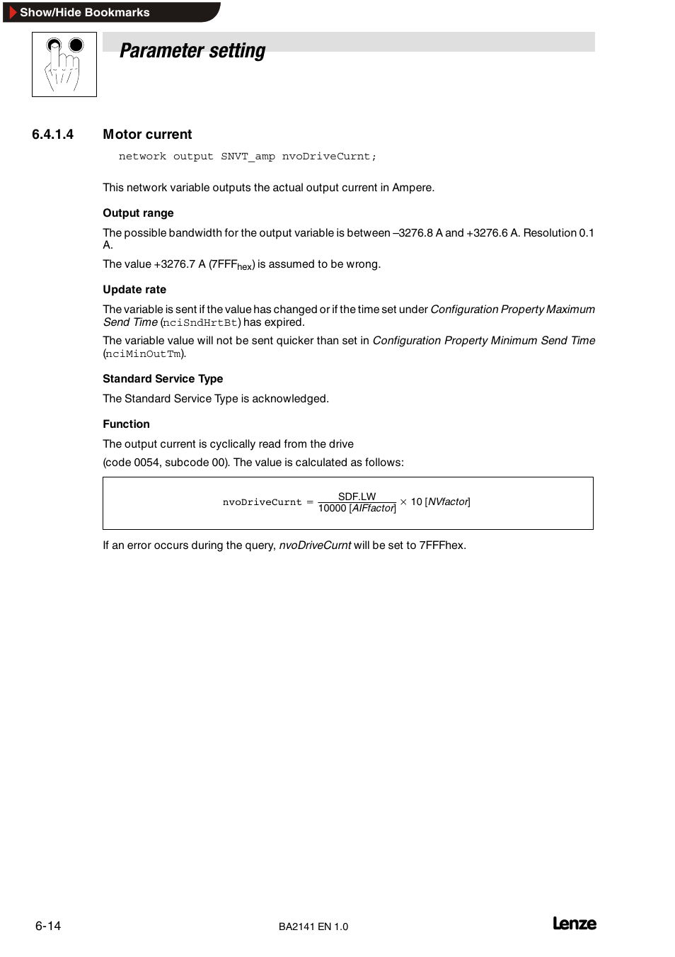 4 minimum send time, Minimum send time, Parameter setting | Lenze EMF2141IB User Manual | Page 36 / 90
