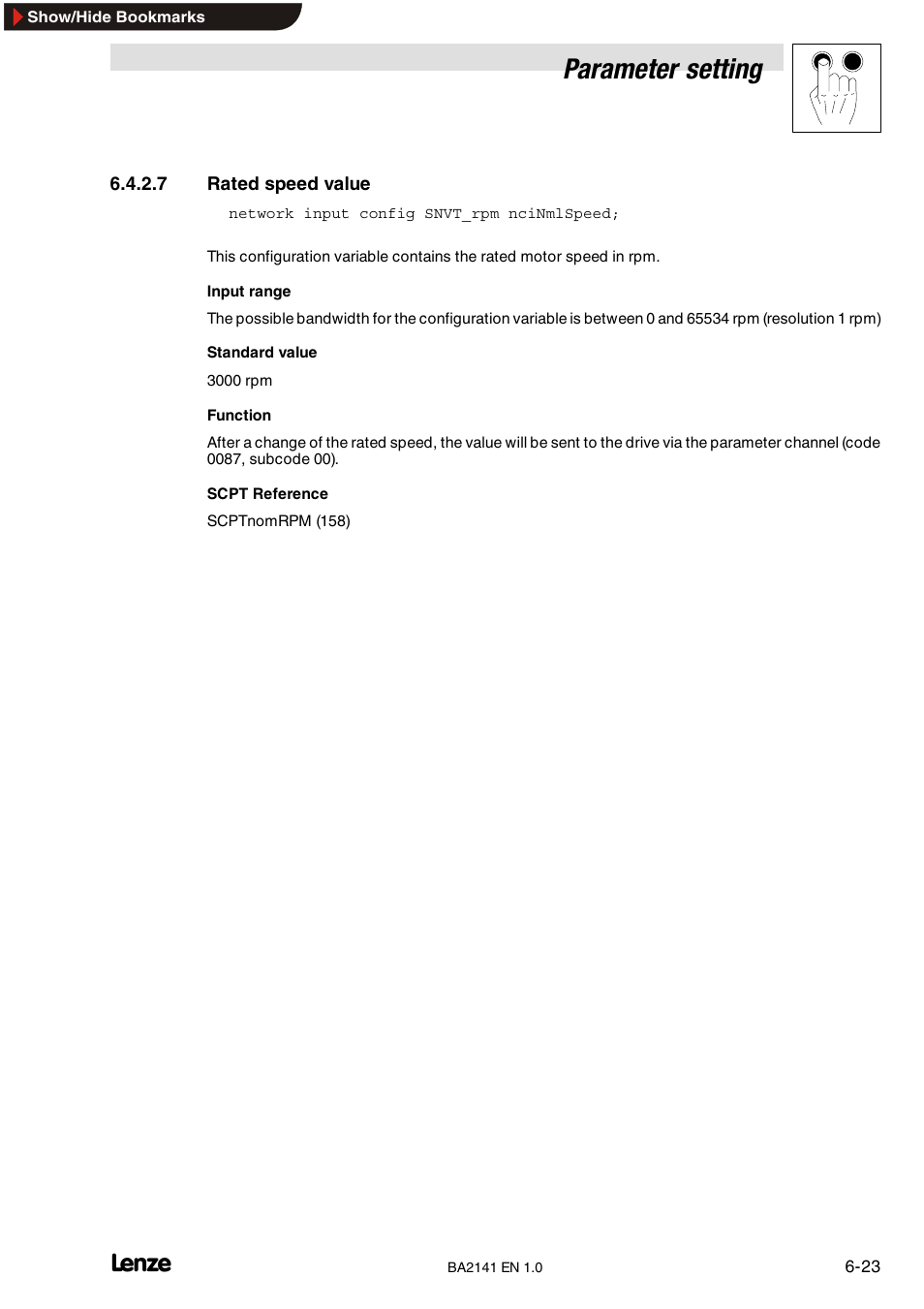 13 default value for nvidrvspeedscale, Default value for nvidrvspeedscale, Parameter setting | Lenze EMF2141IB User Manual | Page 45 / 90