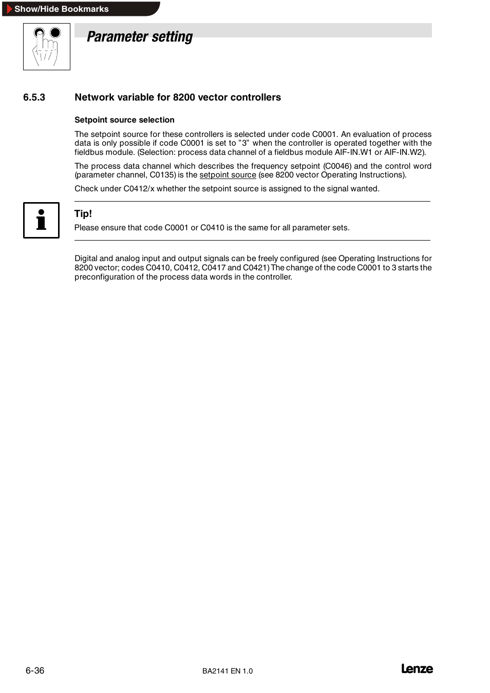 Parameter setting | Lenze EMF2141IB User Manual | Page 58 / 90