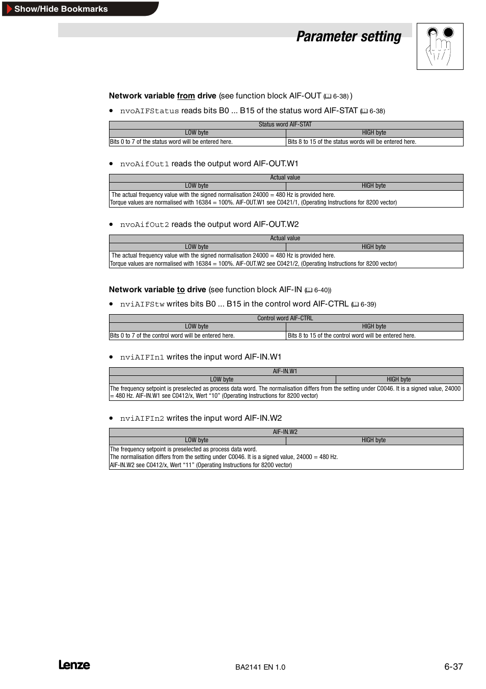 1 status word for 93xx, Status word for 93xx, Parameter setting | Lenze EMF2141IB User Manual | Page 59 / 90