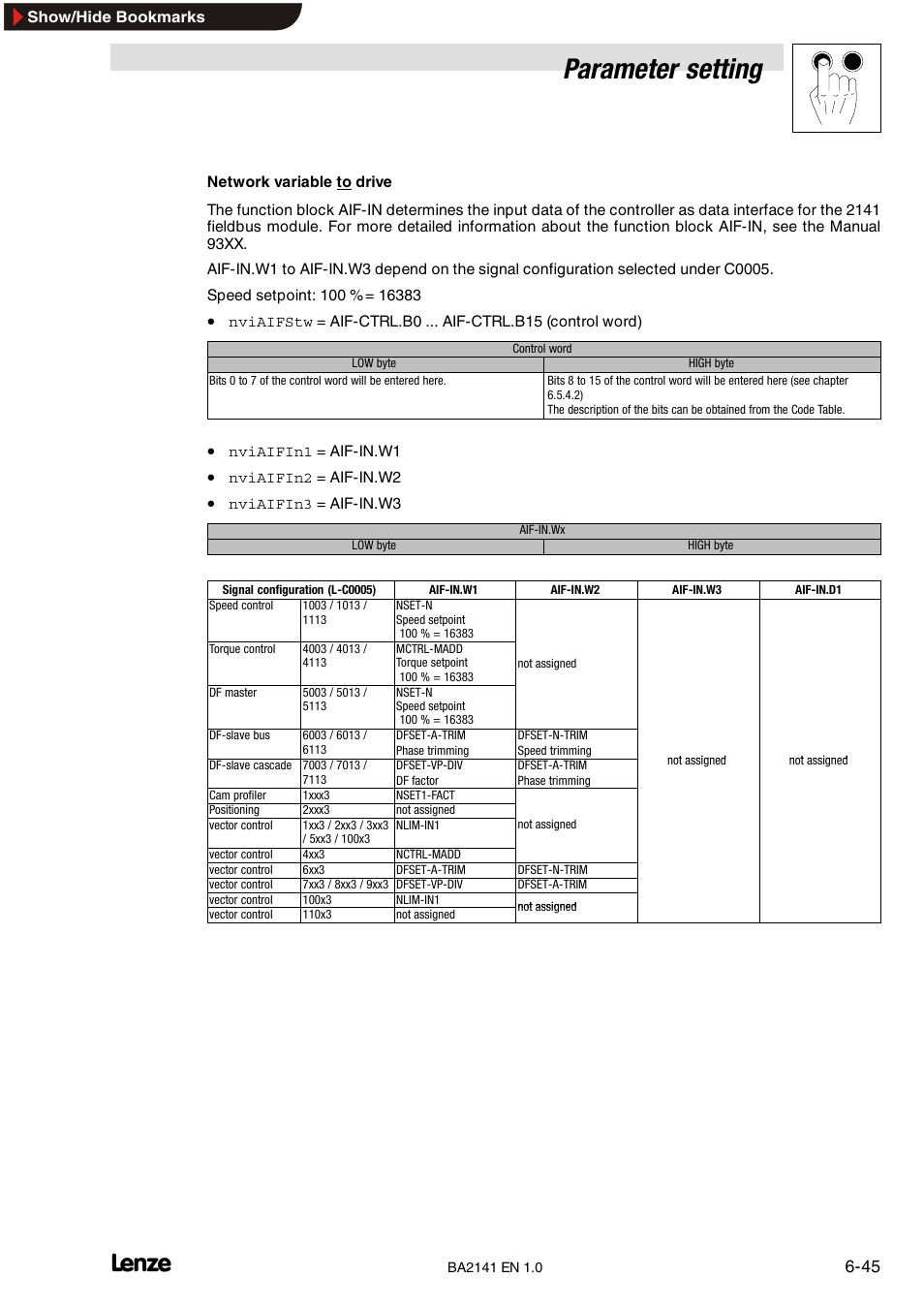 Parameter setting | Lenze EMF2141IB User Manual | Page 67 / 90