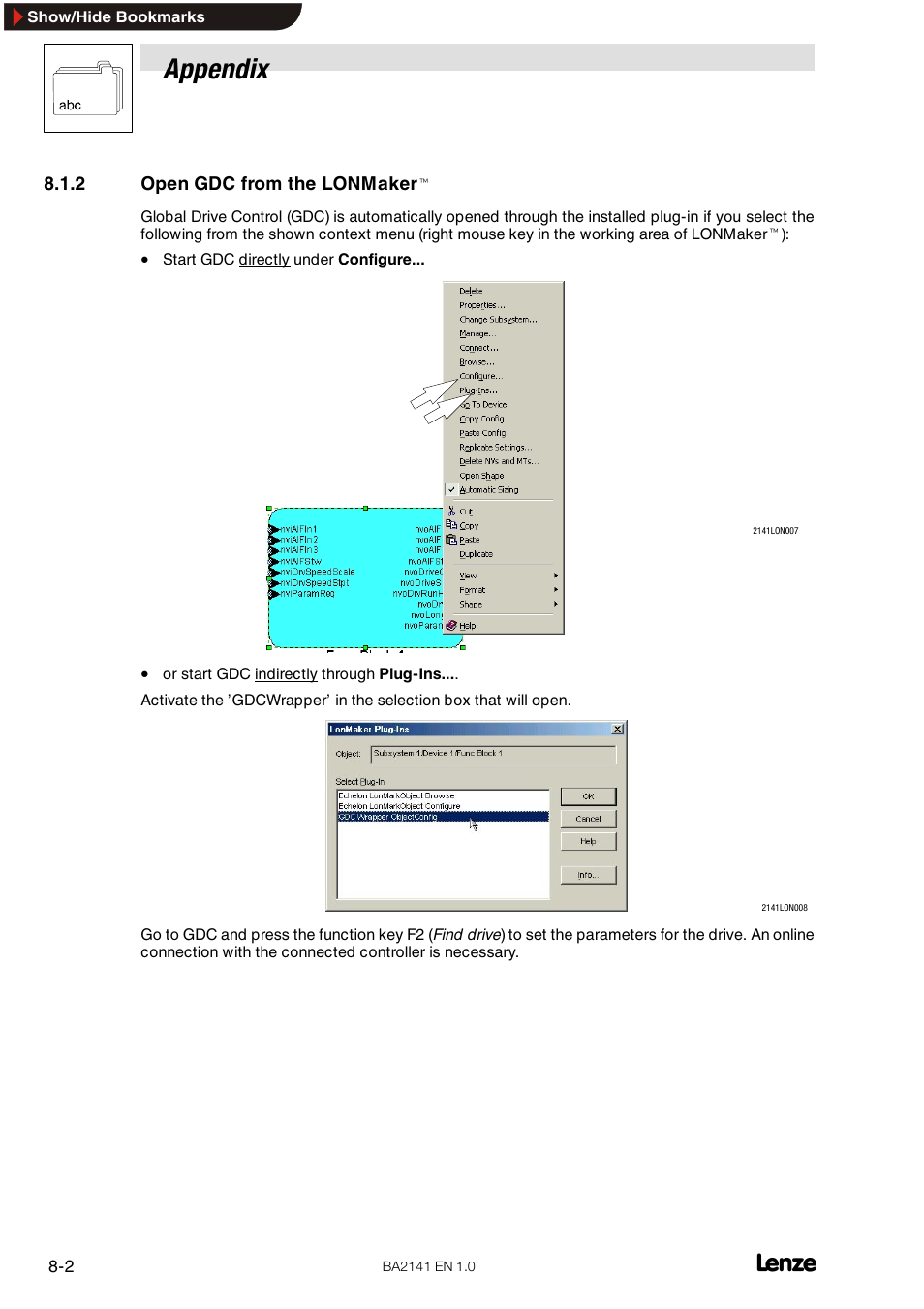 2 open gdc from the lonmakert, Open gdc from the lonmakert, Appendix | Lenze EMF2141IB User Manual | Page 78 / 90