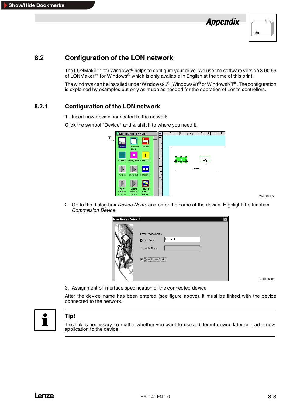 2 configuration of the lon network, 1 configuration of the lon network, Configuration of the lon network | Appendix | Lenze EMF2141IB User Manual | Page 79 / 90