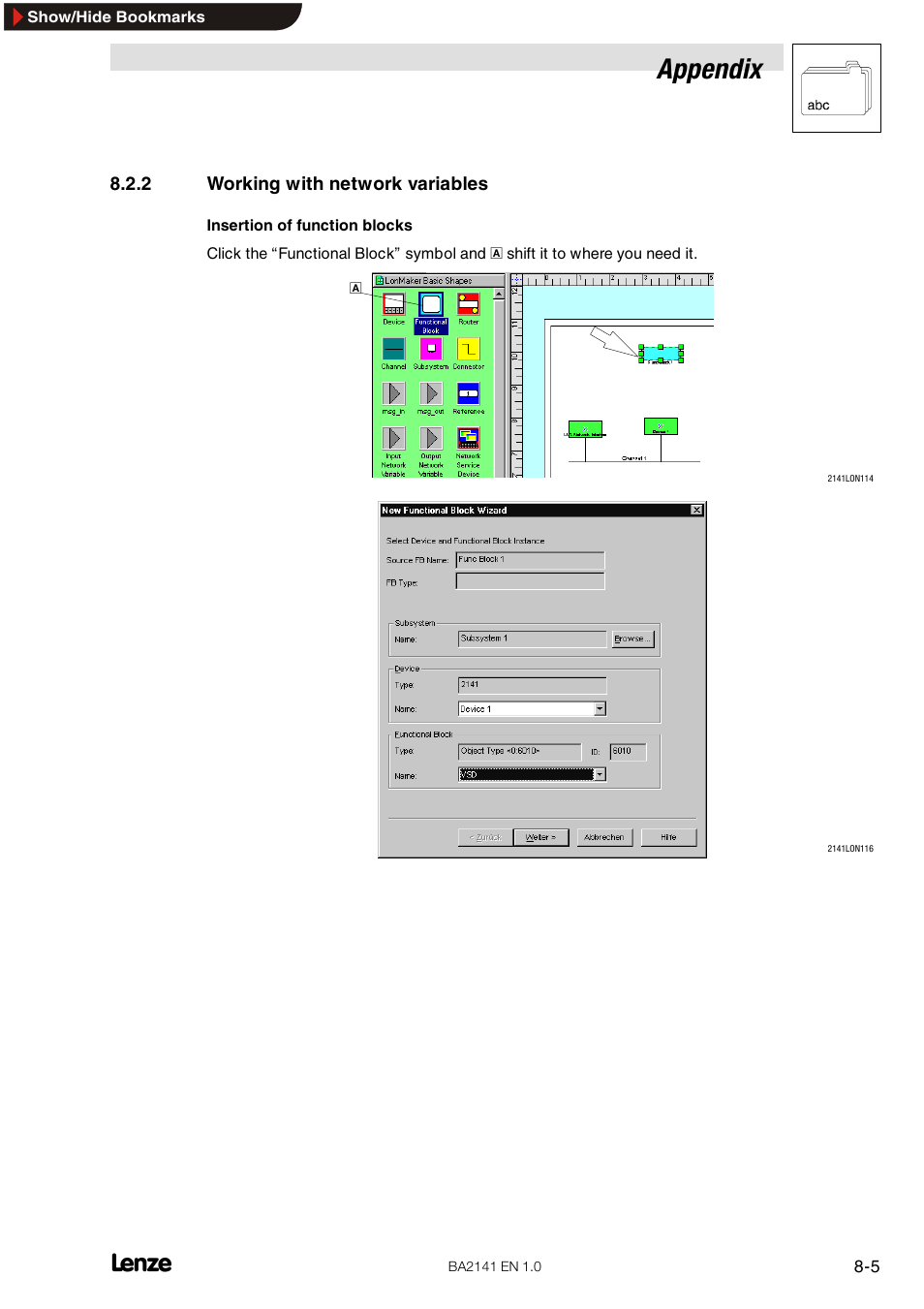 2 working with network variables, Working with network variables, Appendix | Lenze EMF2141IB User Manual | Page 81 / 90