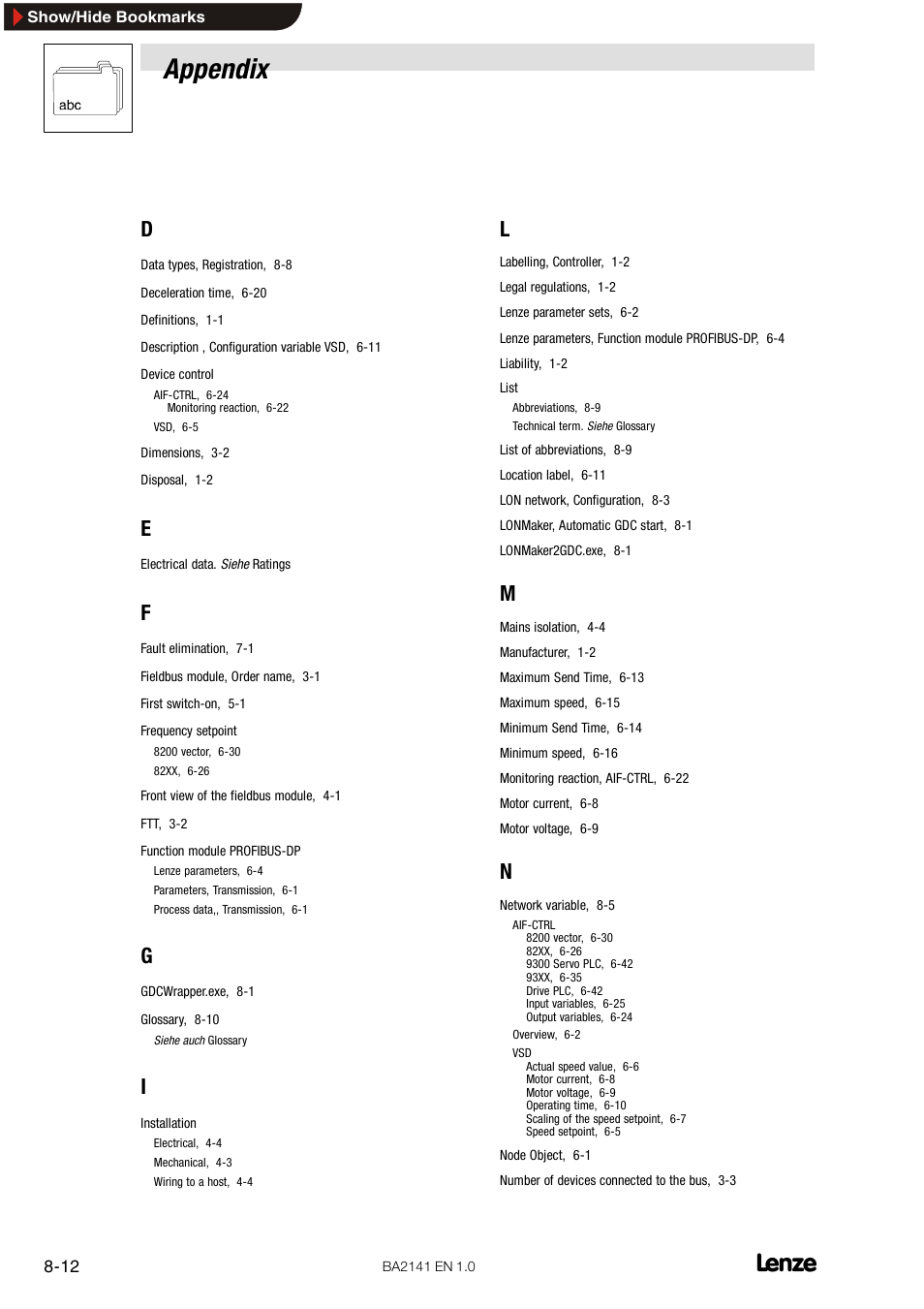 Appendix | Lenze EMF2141IB User Manual | Page 88 / 90