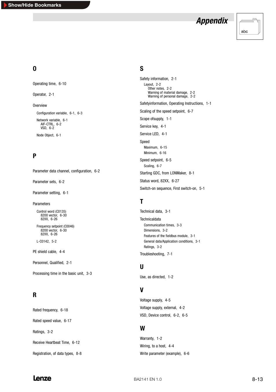 Appendix | Lenze EMF2141IB User Manual | Page 89 / 90