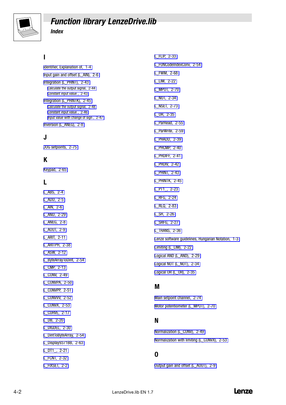 Function library lenzedrive.lib, Index | Lenze DDS Function library Drive User Manual | Page 102 / 103