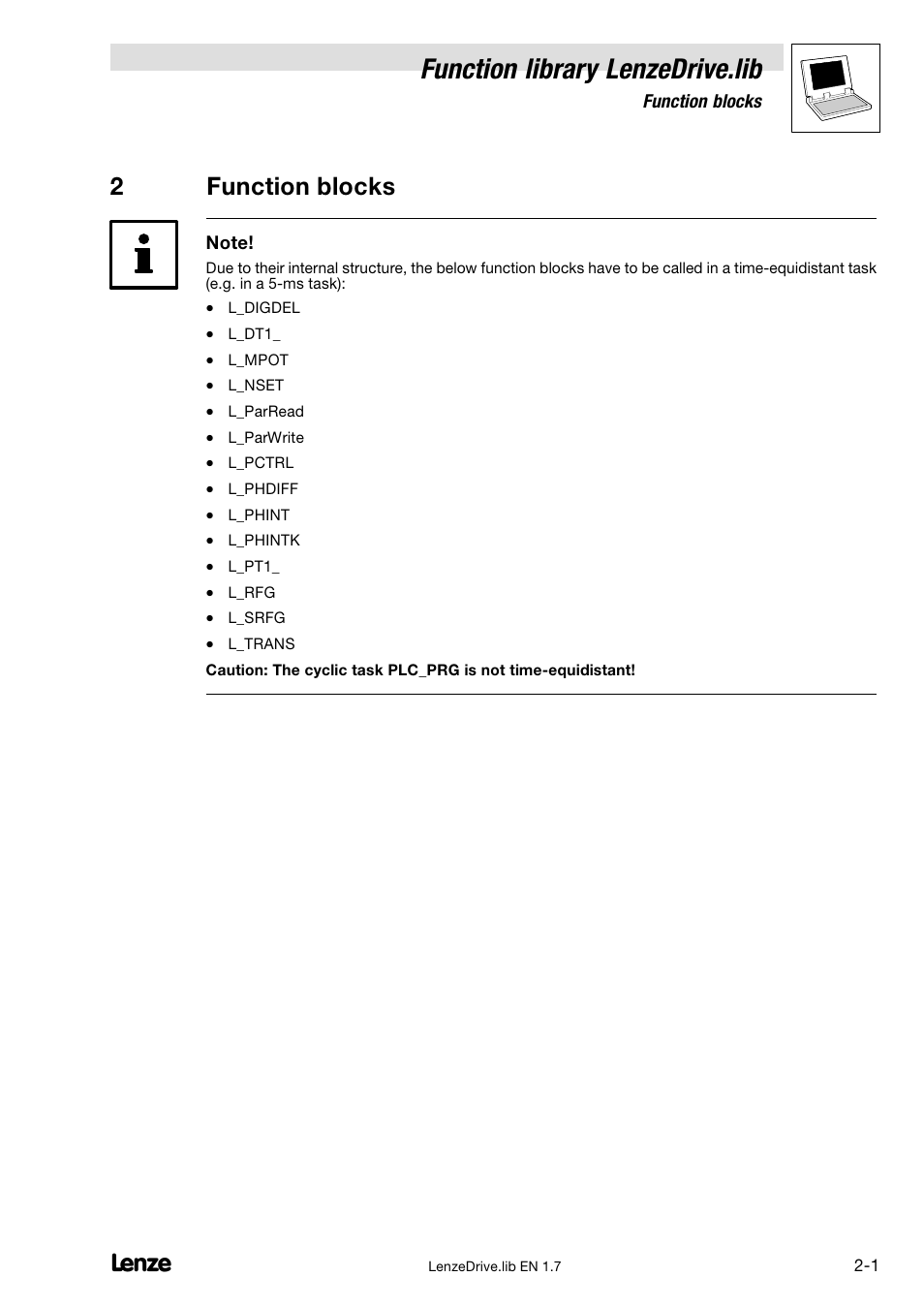2 function blocks, Function library lenzedrive.lib, 2function blocks | Lenze DDS Function library Drive User Manual | Page 11 / 103