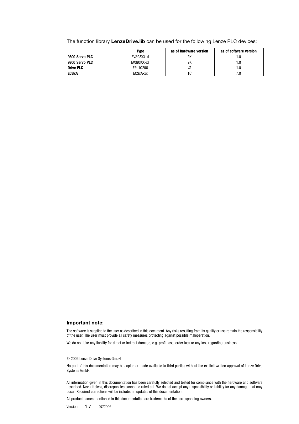This function library can be used for | Lenze DDS Function library Drive User Manual | Page 2 / 103