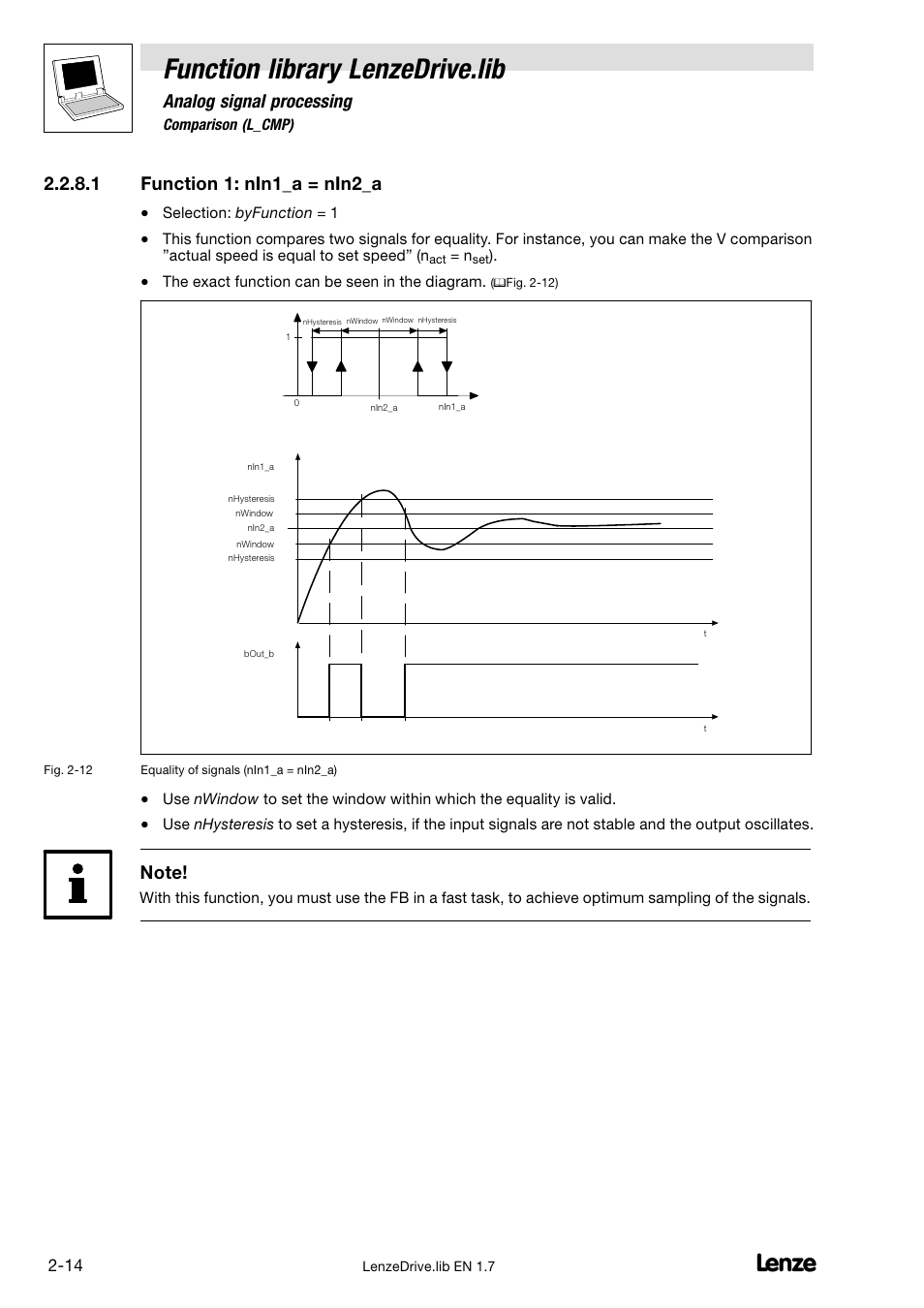 Function library lenzedrive.lib, Analog signal processing, 1 function 1: nin1_a = nin2_a | Lenze DDS Function library Drive User Manual | Page 24 / 103