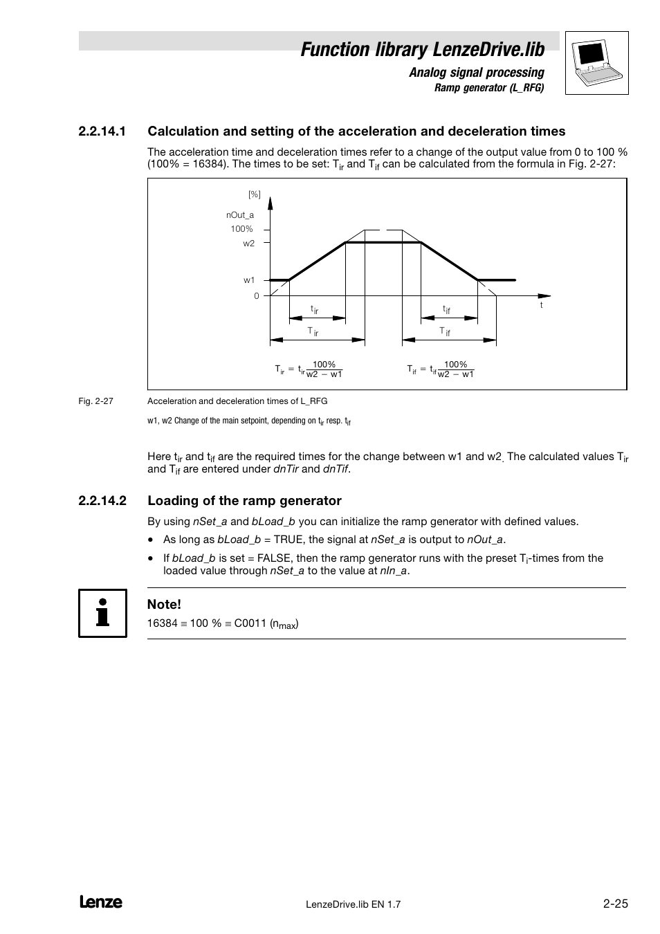 Function library lenzedrive.lib, Analog signal processing, 2 loading of the ramp generator | Lenze DDS Function library Drive User Manual | Page 35 / 103