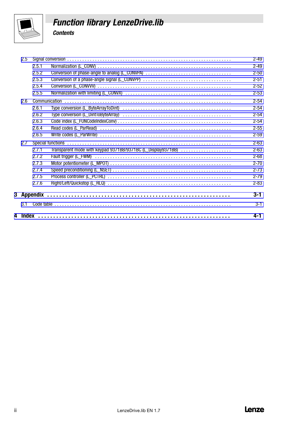 Function library lenzedrive.lib | Lenze DDS Function library Drive User Manual | Page 4 / 103