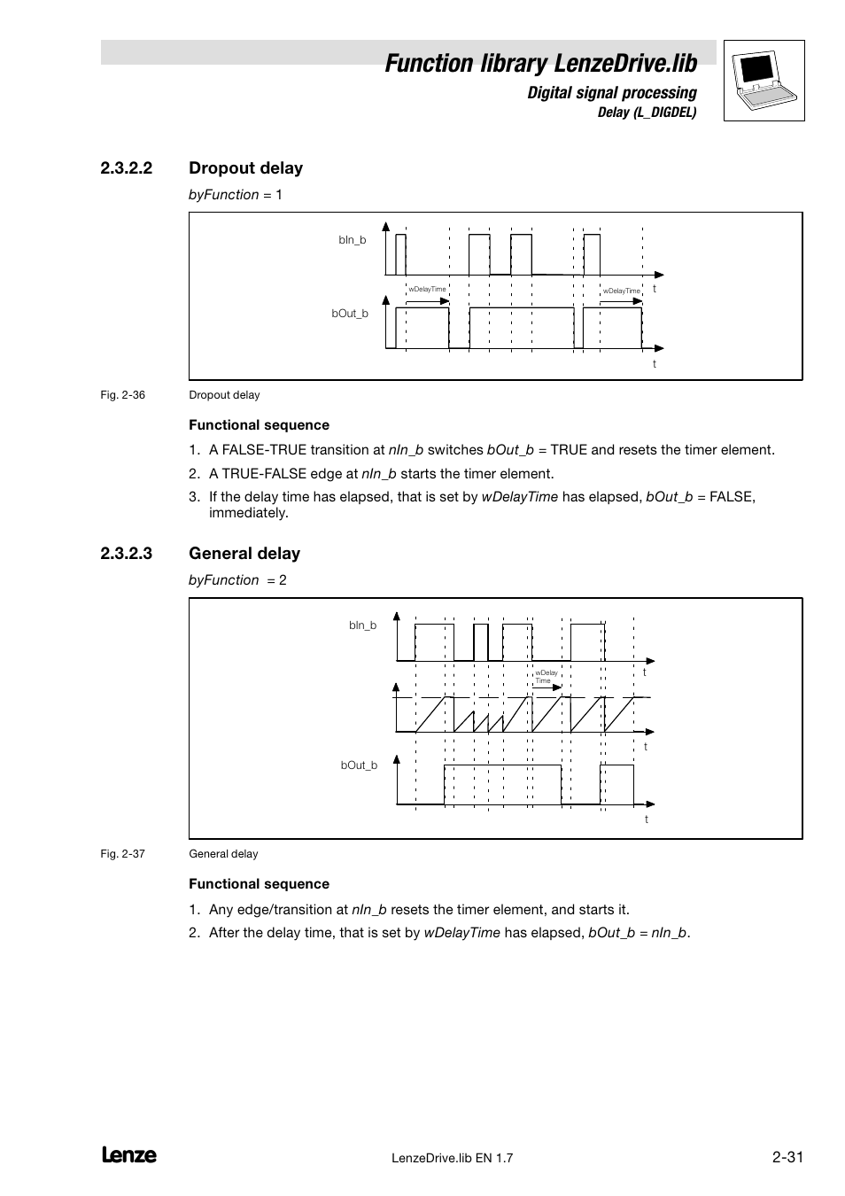 Function library lenzedrive.lib, Digital signal processing, 2 dropout delay | 3 general delay | Lenze DDS Function library Drive User Manual | Page 41 / 103