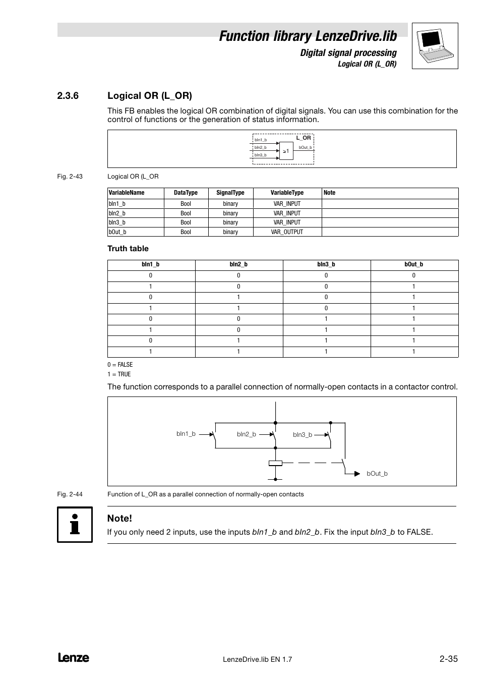 6 logical or (l_or), Logical or (l_or), Function library lenzedrive.lib | Digital signal processing | Lenze DDS Function library Drive User Manual | Page 45 / 103