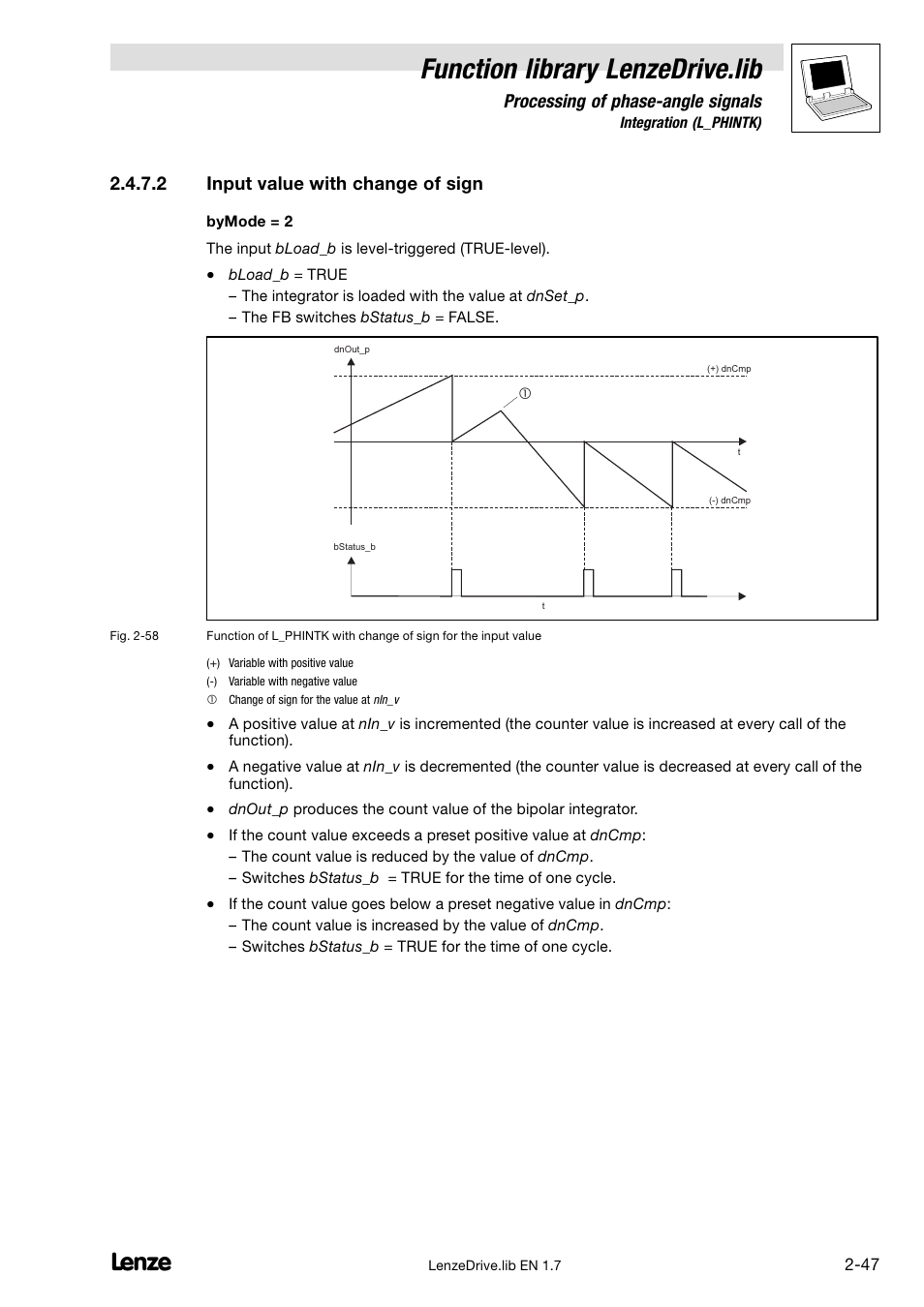 Function library lenzedrive.lib, Processing of phase−angle signals, 2 input value with change of sign | Lenze DDS Function library Drive User Manual | Page 57 / 103