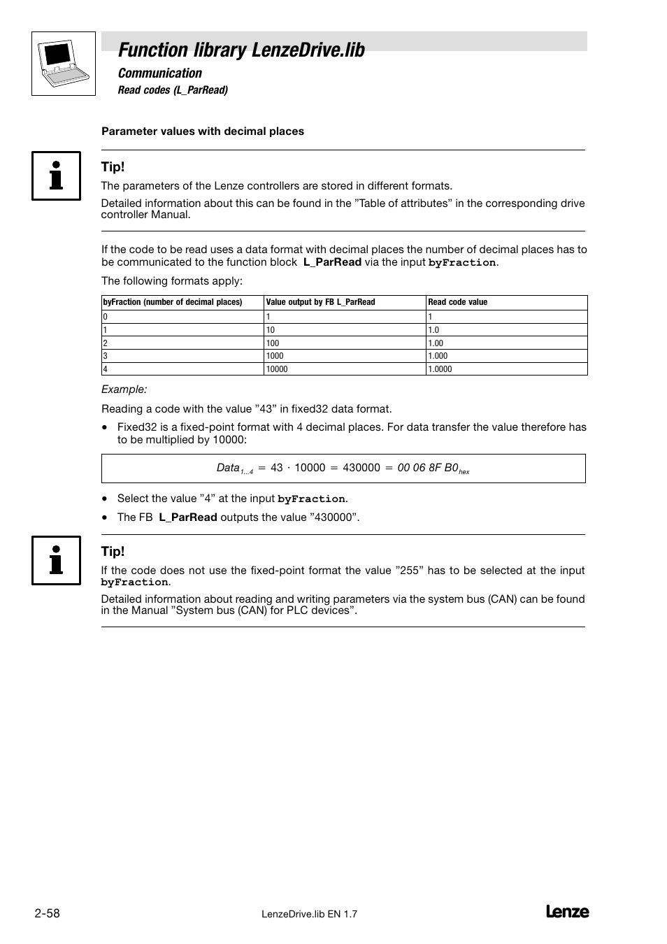 Function library lenzedrive.lib, Communication | Lenze DDS Function library Drive User Manual | Page 68 / 103