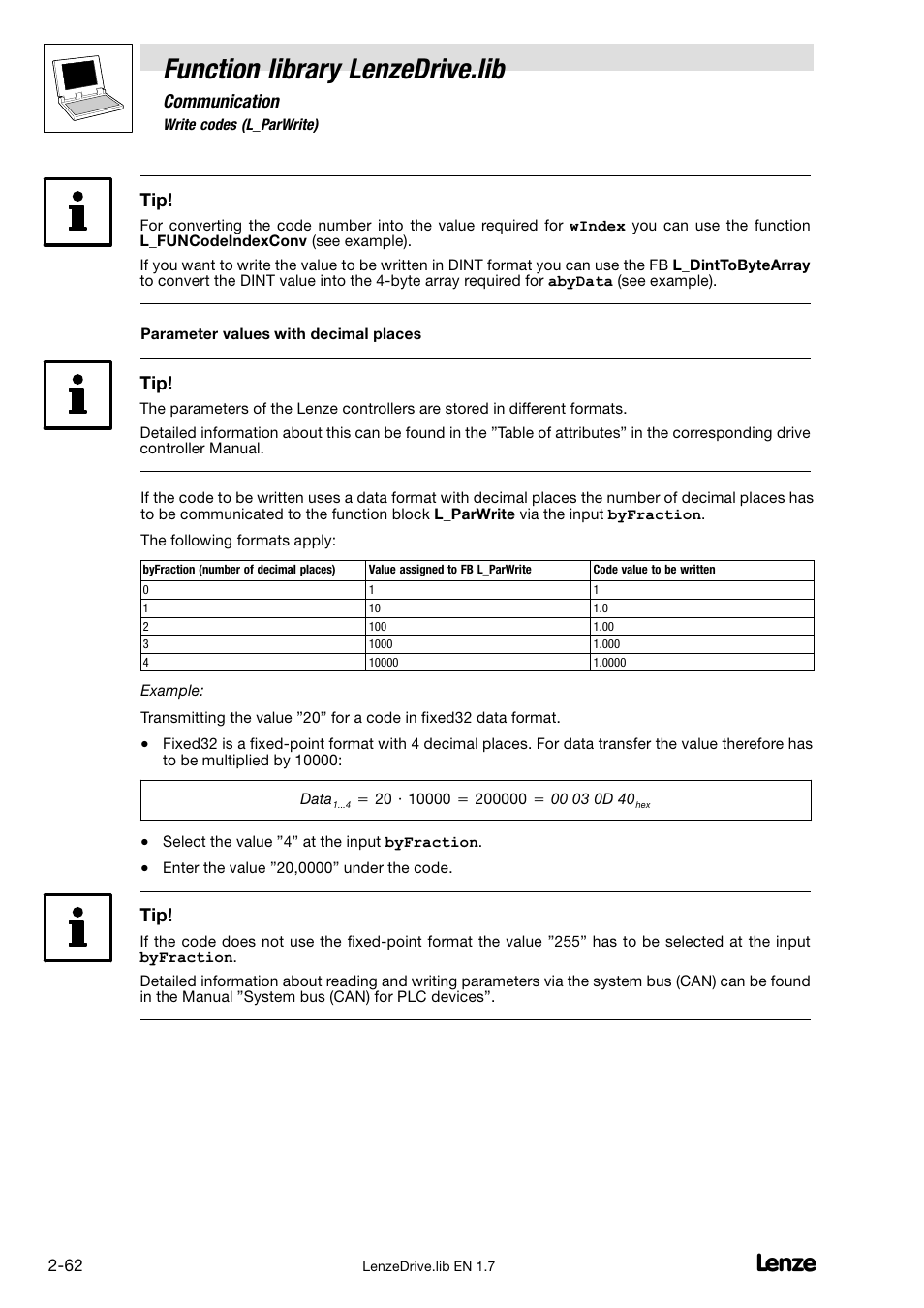 Function library lenzedrive.lib, Communication | Lenze DDS Function library Drive User Manual | Page 72 / 103