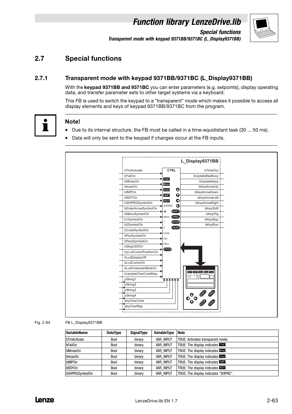 7 special functions, Special functions, Function library lenzedrive.lib | Lenze DDS Function library Drive User Manual | Page 73 / 103