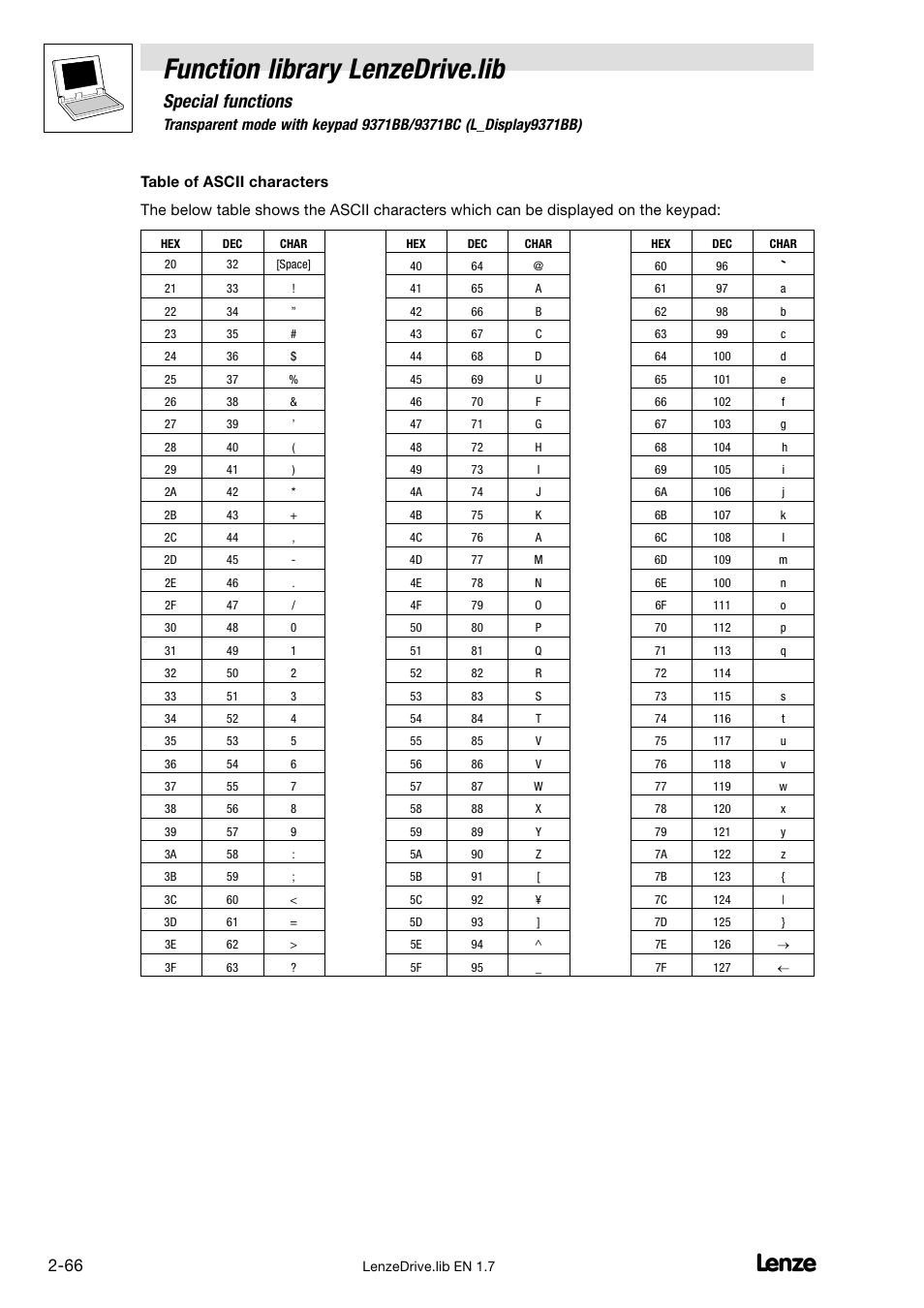 Function library lenzedrive.lib, Special functions | Lenze DDS Function library Drive User Manual | Page 76 / 103