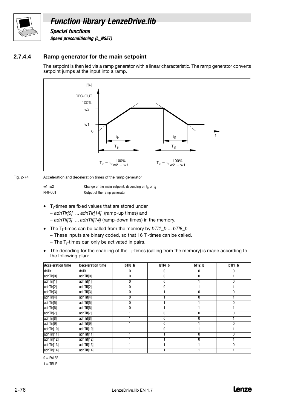 Function library lenzedrive.lib, Special functions, 4 ramp generator for the main setpoint | Lenze DDS Function library Drive User Manual | Page 86 / 103