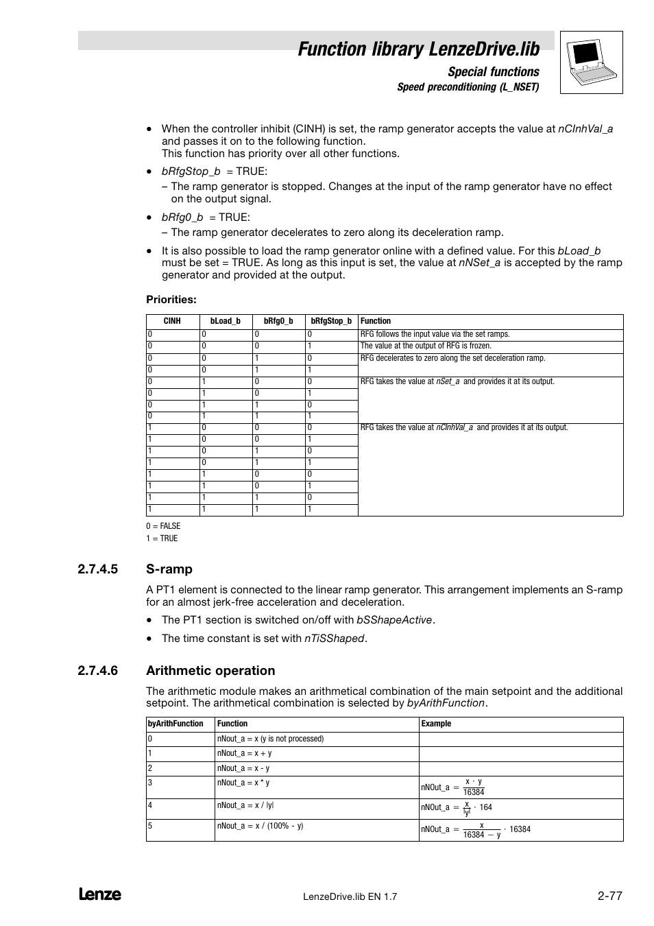 Function library lenzedrive.lib, Special functions, 5 s−ramp | 6 arithmetic operation | Lenze DDS Function library Drive User Manual | Page 87 / 103