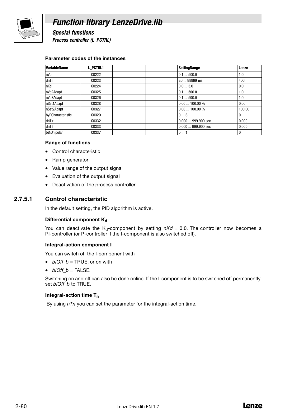 Function library lenzedrive.lib, Special functions, 1 control characteristic | Lenze DDS Function library Drive User Manual | Page 90 / 103
