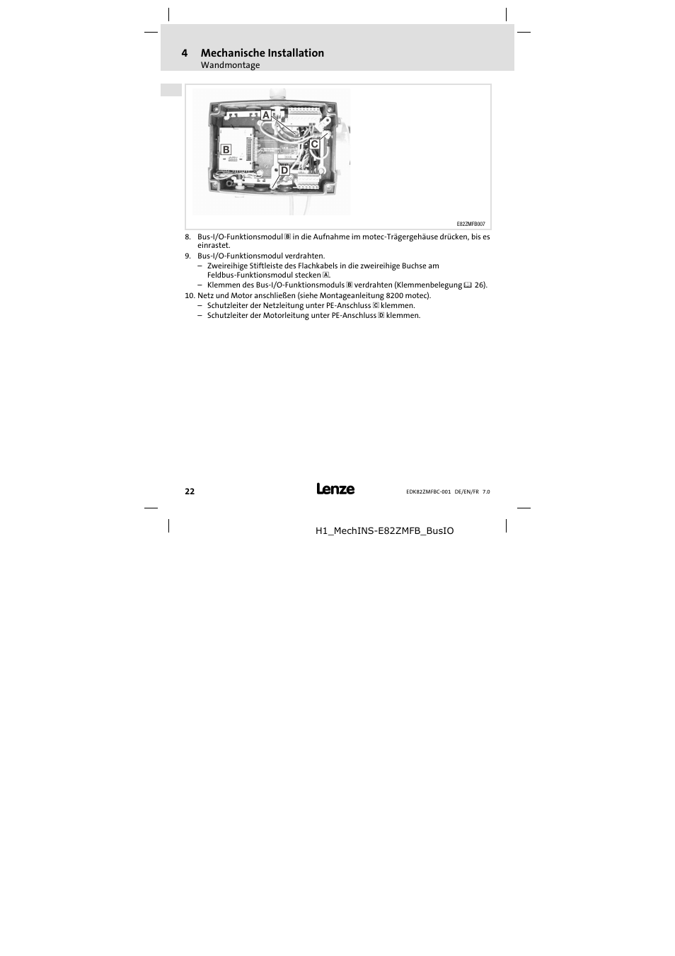 Lenze E82ZMFBC001 User Manual | Page 22 / 82