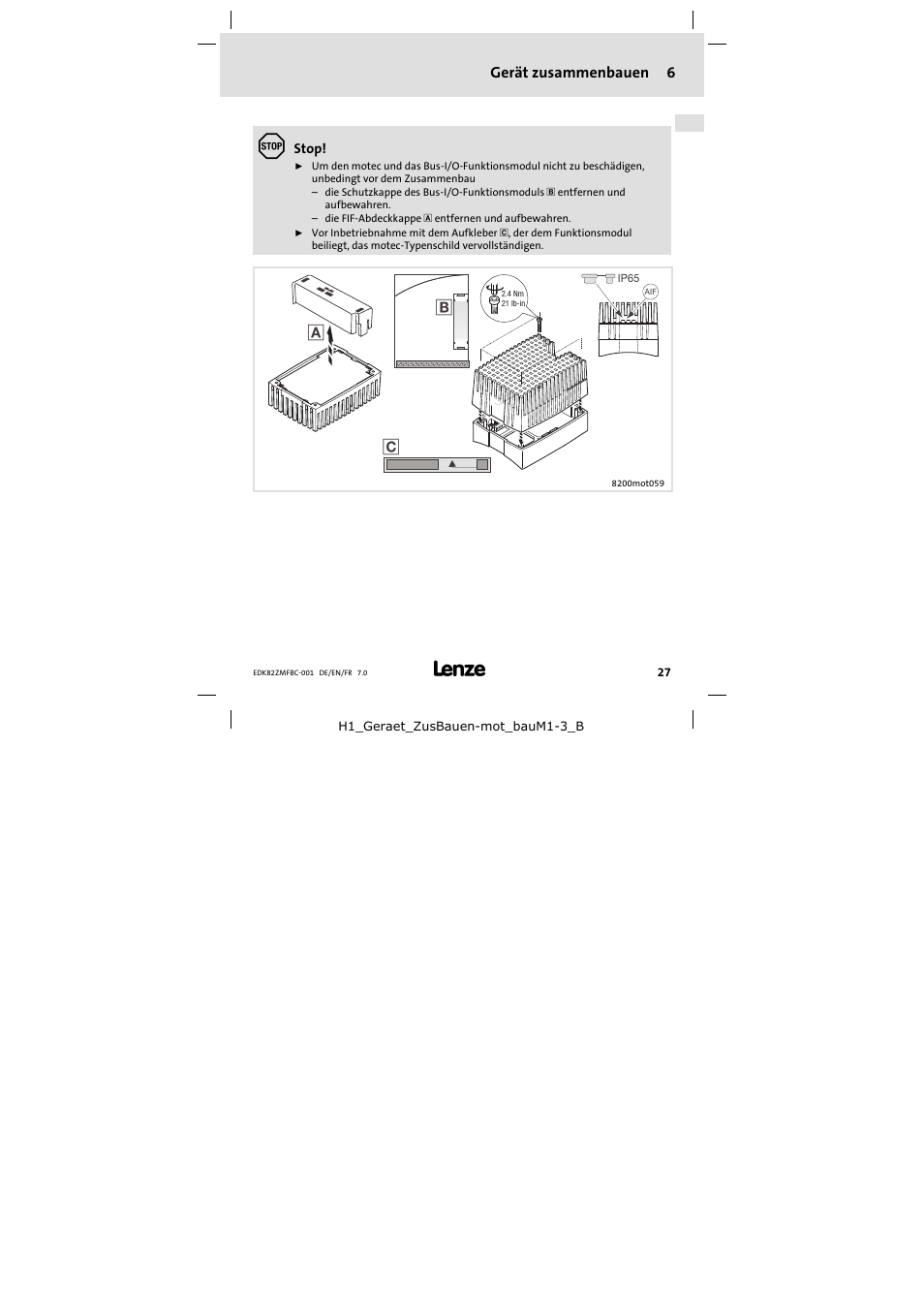 6 gerät zusammenbauen, Gerät zusammenbauen, Gerät zusammenbauen 6 | Lenze E82ZMFBC001 User Manual | Page 27 / 82