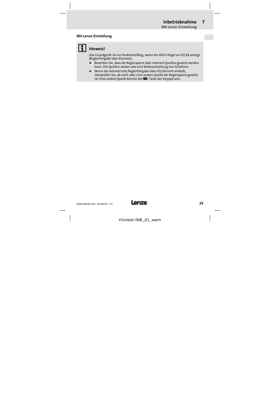 Mit lenze-einstellung | Lenze E82ZMFBC001 User Manual | Page 29 / 82