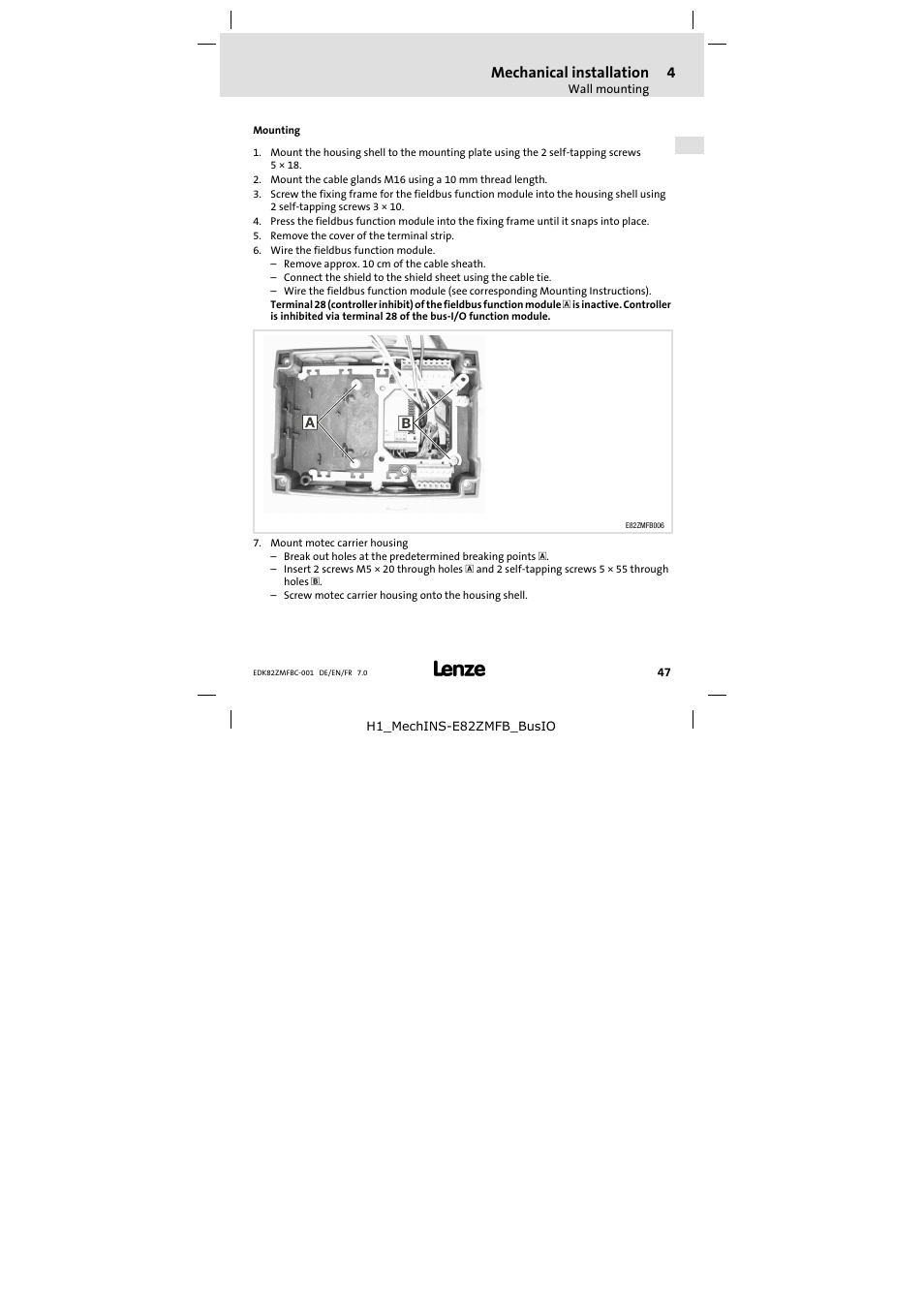 Mechanical installation | Lenze E82ZMFBC001 User Manual | Page 47 / 82