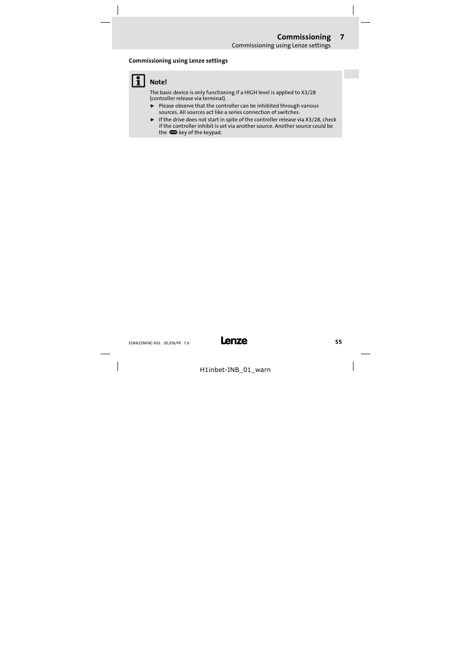 Commissioning using lenze settings | Lenze E82ZMFBC001 User Manual | Page 55 / 82