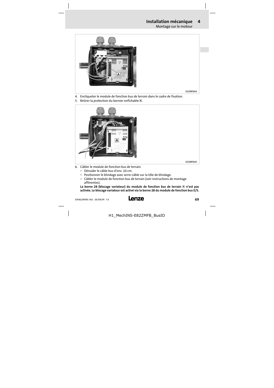 Installation mécanique | Lenze E82ZMFBC001 User Manual | Page 69 / 82