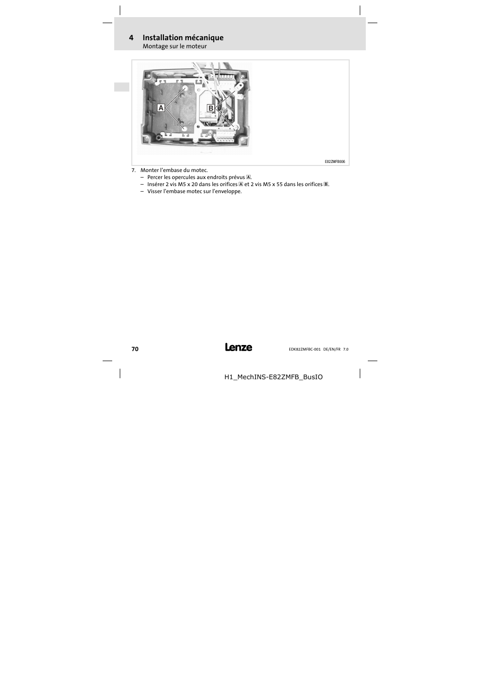 4 installation mécanique | Lenze E82ZMFBC001 User Manual | Page 70 / 82
