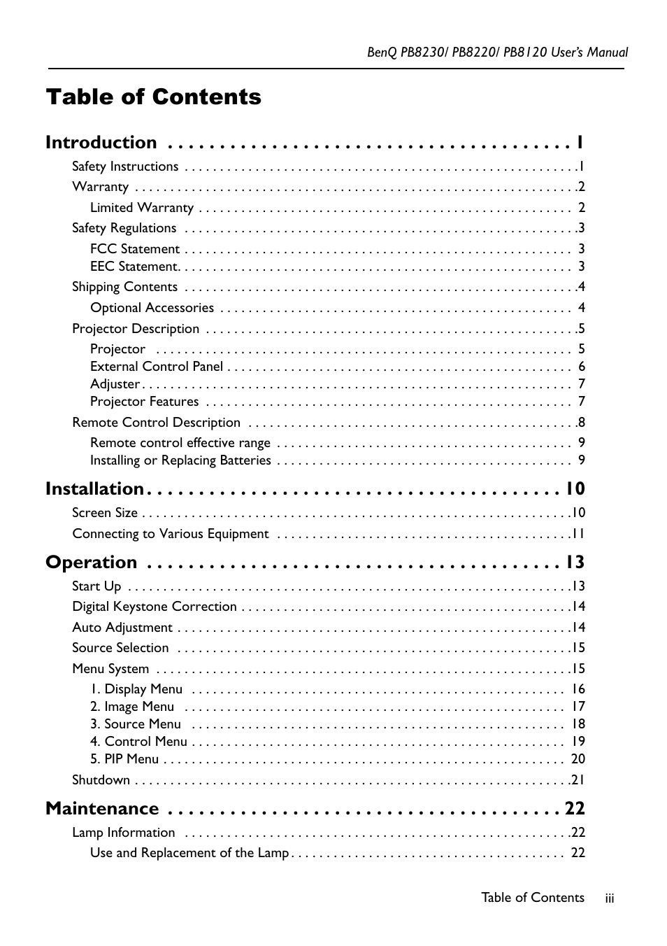 BenQ PB8220 User Manual | Page 3 / 34